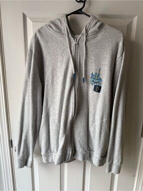 Disney Light Gray Zip Hoodie with Blue Castle Patch